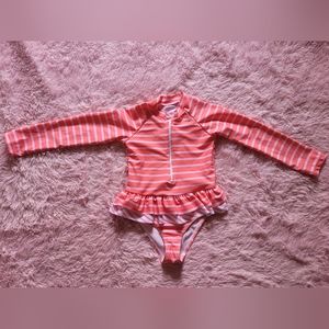 Toddler Girls Striped Zip Front Tiered Ruffle Hem One Piece Swimsuit